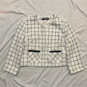 Karl Lagerfeld White and Black Tweed Women's Blazer Jacket Preppy Office Chic, M
